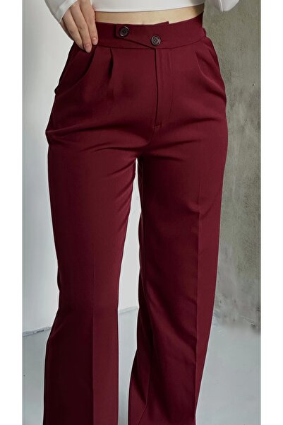 asfamoda Kadın Bordo Kore Model Esnek Yapılı Rahat Palazzo Pantolon