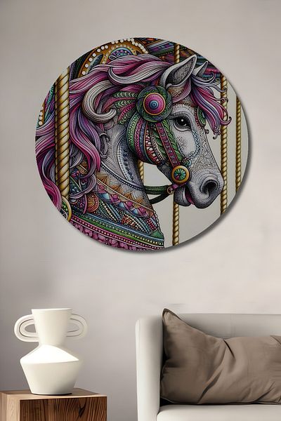Teona Ahşap Carusel colorat decorativ din lemn MDF rotund pentru casa, pictura pe perete la locul de munca