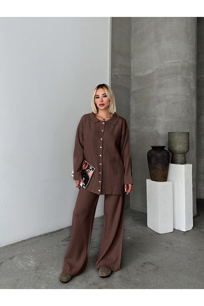 NATUFIAN STORE المرأة تريكو سترة السراويل زر معدني البدلة
