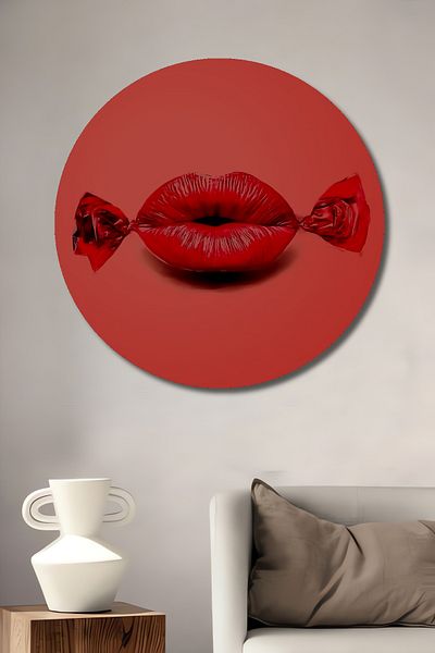 Teona Ahşap Red Lip Candy Lemn MDF Rotund Decorativ Acasă, Locul de Muncă Pictură Perete