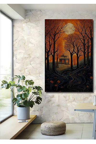 Teona Ahşap Casa decorativă dreptunghiulară din lemn MDF în pădurea lumii lunii fermecătoare, pictură murală la locul de muncă