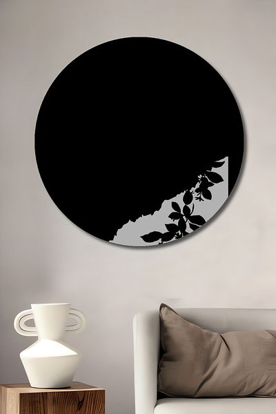 Teona Ahşap Siluetă de frunze alb-negru, lemn decorativ MDF, pictură rotundă pentru casă, loc de muncă