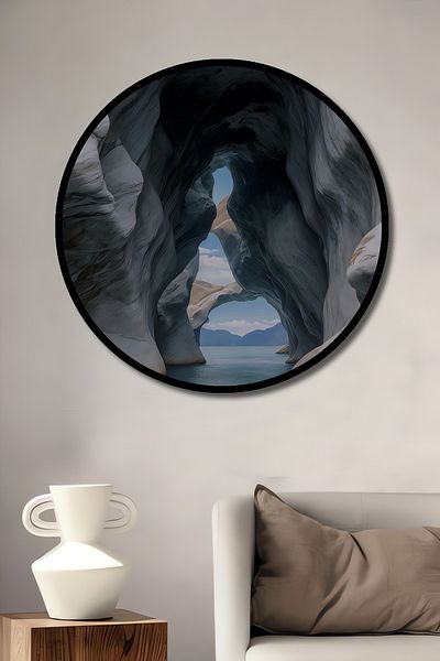 Teona Ahşap Casa rotundă din lemn MDF decorativă cu vedere la peșteră Glacial, pictură murală la locul de muncă