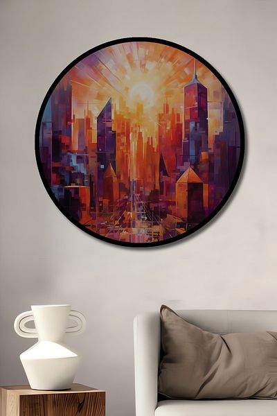 Teona Ahşap Peisaj Futurist Urban Lemn MDF Rotund Decorativ Casa, Locul de Muncă Pictură Perete