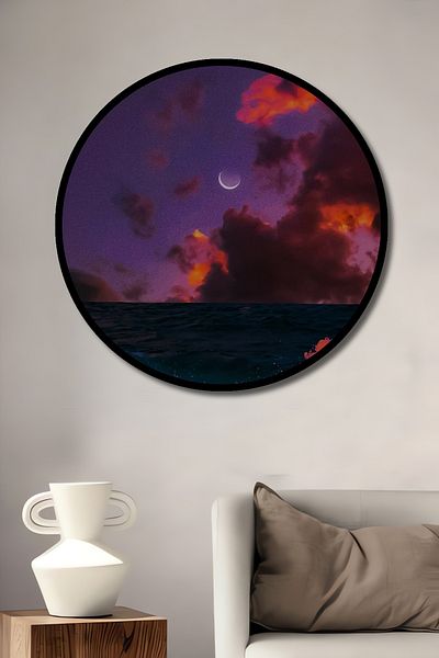 Teona Ahşap Furioso Sea Moon Light Decorativ Lemn MDF Rotund Acasă, Locul de Muncă Pictură Murală