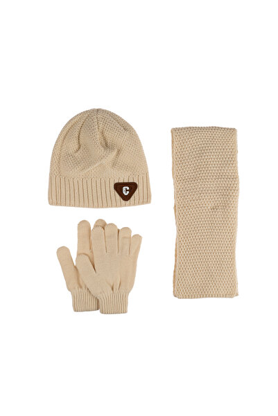 Kitti 9-15 Yaş Garson 3'lü Takım Erkek Atkı, Eldiven ve Şapka Set Içi Polarlı