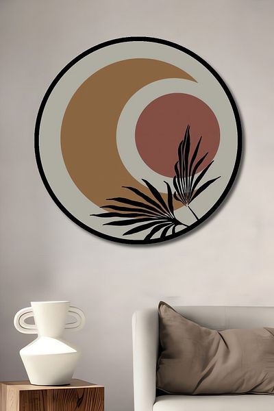 Teona Ahşap Lună și frunze Artă abstractă Decorativă din lemn MDF rotund pentru acasă, loc de muncă Pictură murală