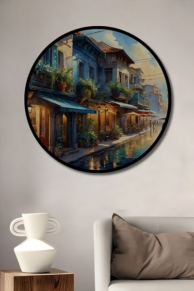 Teona Ahşap Străzi din oraș istoric Decorativ din lemn MDF Casă rotundă, pictură murală la locul de muncă