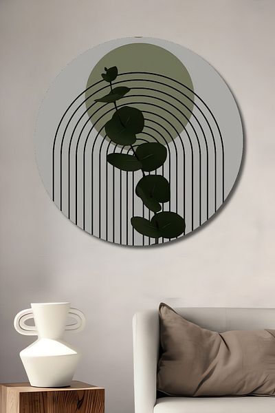 Teona Ahşap Motiv de plantă geometrică modernă, decorativă din lemn MDF, pictură rotundă pentru casă, loc de muncă