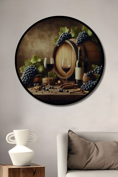Teona Ahşap Butoi de vin vintage decorativ din lemn MDF rotund pentru casa, locul de munca pictura pe perete