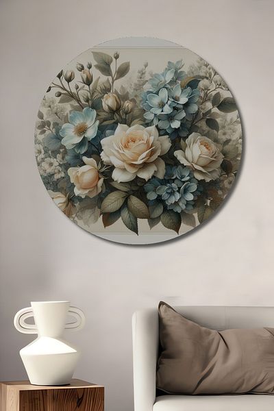 Teona Ahşap Buchet de flori fermecător din lemn MDF rotund decorativ pentru acasă, pictură murală la locul de muncă