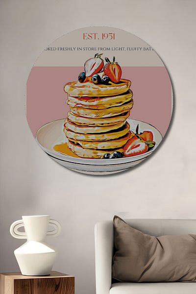 Teona Ahşap Pancake delicioase cu sos de fructe, decorativ din lemn MDF, rotund, pictură murală pentru loc de muncă