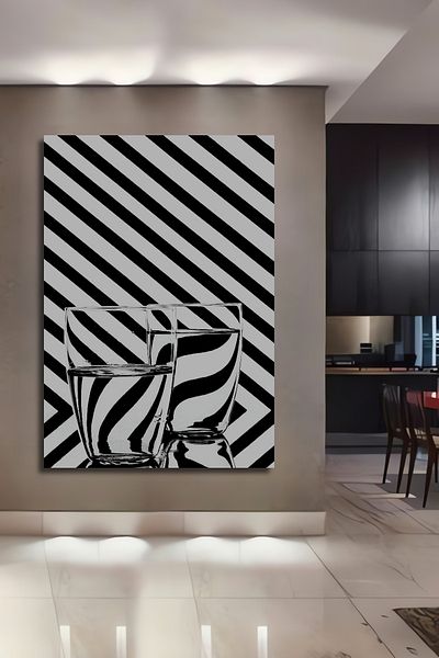 Teona Ahşap Iluzie optică cu dungi de zebră Lemn decorativ MDF dreptunghiular Acasă, loc de muncă Pictură murală