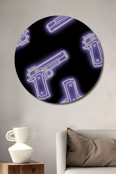Teona Ahşap Model de pistol neon decorativ din lemn MDF rotund pentru pictura de perete acasa, loc de munca