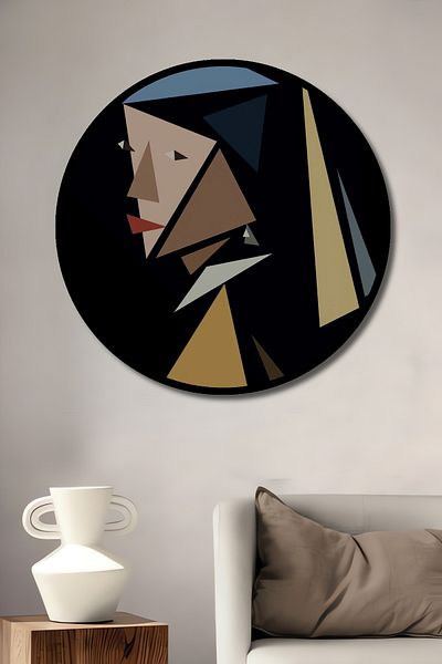 Teona Ahşap Casa rotundă din lemn decorativ MDF, loc de muncă pictură murală fată cu cercei perle artă abstractă