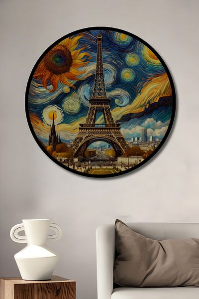 Teona Ahşap Noapte înstelată de vis Turnul Eiffel Decorativ din lemn MDF Casă rotundă, pictură murală la locul de muncă