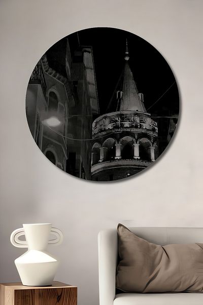 Teona Ahşap Turnul Galata Peisaj de noapte Decorativ din lemn MDF Casa rotunda, pictura pe perete la locul de munca