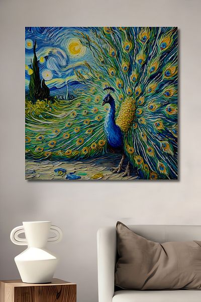 Teona Ahşap Decorativ din lemn MDF Păun Majestic Dreptunghi pentru pictură de perete acasă, la locul de muncă