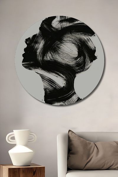 Teona Ahşap Mixte Brush Strokes Negru Alb Decorativ Lemn MDF Rotund Acasă, Locul de Muncă Pictură Perete