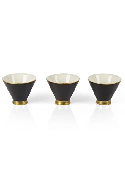 Alsaif Gallery A set of black porcelain Arabic coffee cups with a golden font...