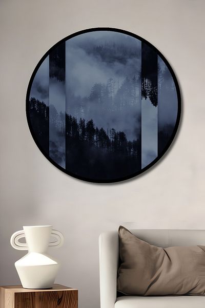 Teona Ahşap Munții în ceață Lemn geometric MDF rotund decorativ pentru casă, loc de muncă pictură murală