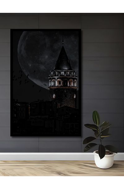 Teona Ahşap Turnul Galata Decorativ din lemn MDF dreptunghiular cu lumina lunii Casa, loc de munca pictura pe perete