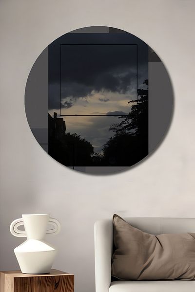 Teona Ahşap Peisaj de apus de soare din lemn MDF rotund decorativ pentru casa, locul de munca pictura pe perete