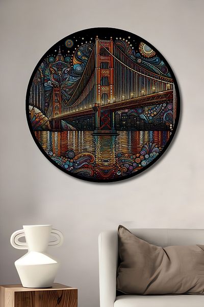 Teona Ahşap Podul de aur colorat San Francisco Lemn MDF Rotund Decorativ Acasă, Locul de muncă Pictură murală