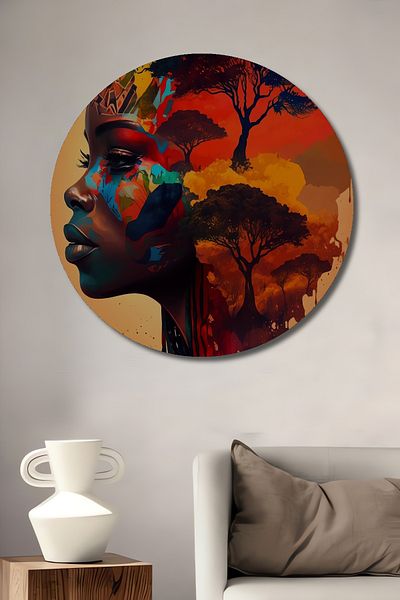Teona Ahşap Casă rotundă din lemn MDF decorativ african cu vise colorate, pictură murală la locul de muncă