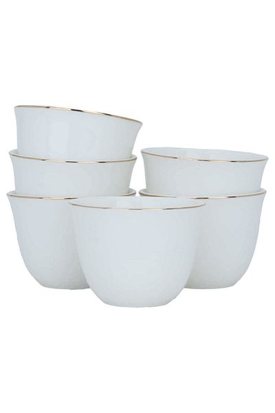 Alsaif Gallery A set of white porcelain Arabic coffee cups with a golden font, 12 pieces