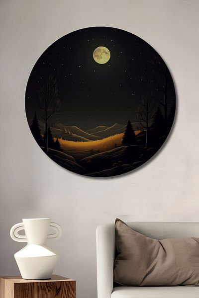 Teona Ahşap Peisaj de noapte fermecător din lemn MDF rotund decorativ pentru casă, pictură murală la locul de muncă