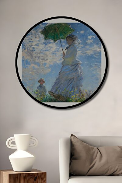 Teona Ahşap Tablou decorativ din lemn MDF rotund, cu aspect de ramă, Monet, p...