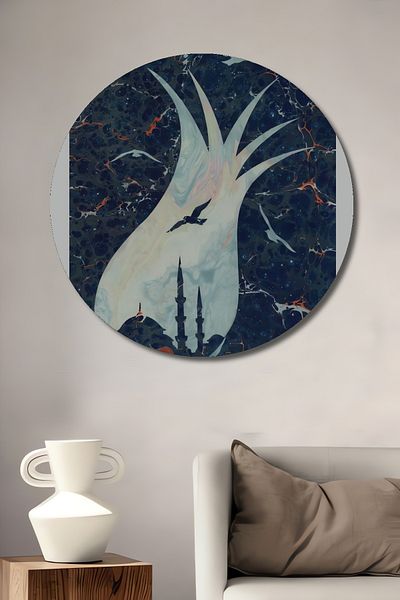 Teona Ahşap Minare și păsări în formă de lalele din lemn MDF rotund decorativ pentru casă, pictură murală la locul de muncă