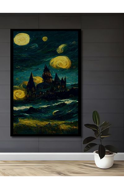 Teona Ahşap Van Gogh Noaptea înstelată Hogwarts Lemn MDF Dreptunghi Decorativ Acasă, Locul de Muncă Pictură de perete