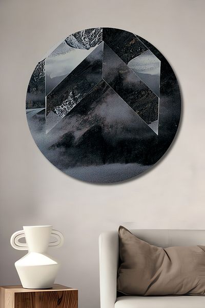 Teona Ahşap Geometric Abstract Lemn MDF Rotund Decorativ Acasa, Locul de Muncă Pictură de perete în peisaj de munte