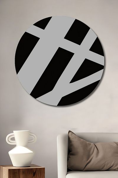 Teona Ahşap Negru Alb Design Linear Modern Decorativ Lemn MDF Rotund Acasă, Locul de Muncă Pictură Perete