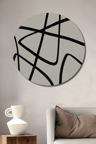 Teona Ahşap Negru Alb Linii Minimaliste Decorative Lemn MDF Rotund Acasă, Locul de Muncă Pictură Perete