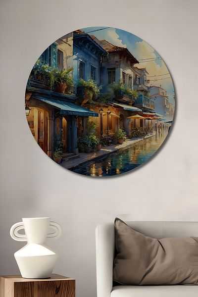 Teona Ahşap Străzi din oraș istoric Decorativ din lemn MDF Casă rotundă, pictură murală la locul de muncă