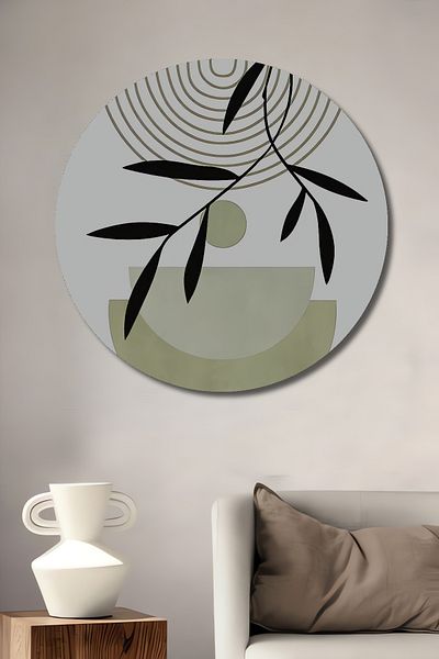 Teona Ahşap Casa rotundă din lemn MDF decorativă inspirată de natură geometrică, pictură murală la locul de muncă
