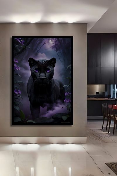 Teona Ahşap Purple Eyed Black Panther Lemn MDF Dreptunghi Decorativ Acasă, Locul de Muncă Pictură Murală
