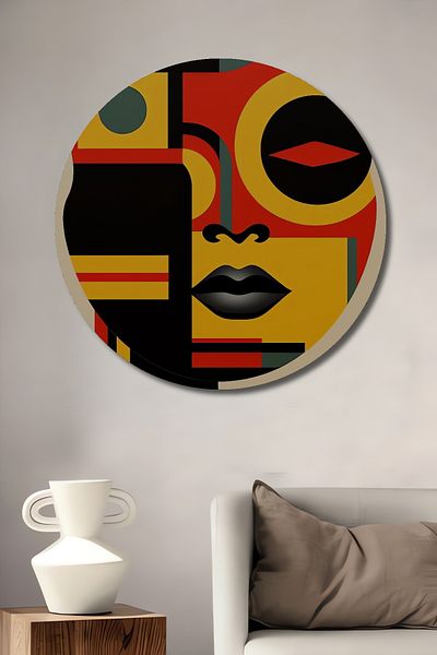Teona Ahşap Față abstractă decorativă din lemn MDF rotund pentru acasă, pictură murală la locul de muncă