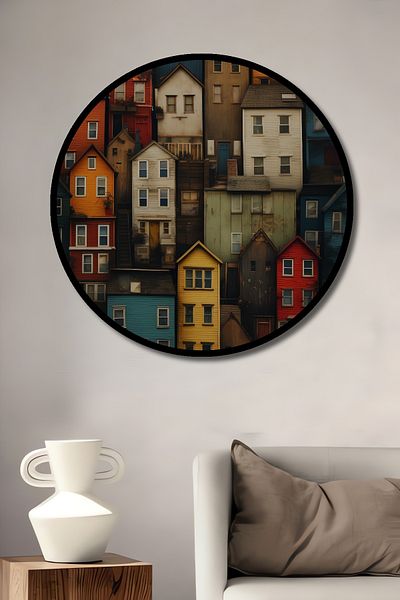Teona Ahşap Ville Colorate City Decorativ Lemn MDF Casa Rotunda, Pictura Perete Locul de Muncă