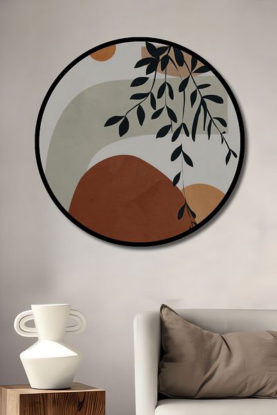 Teona Ahşap Pictură murală rotundă din lemn MDF decorativă minimalistă pentru casă, loc de muncă