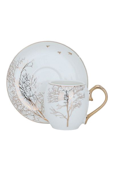 Alsaif Gallery A set of white and golden porcelain tea cups and saucers, 12 pieces