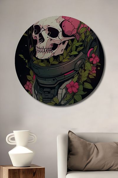 Teona Ahşap Cap în cască în spatele spatului înflorit, decorativ din lemn MDF, rotund, pictură murală pentru locul de muncă
