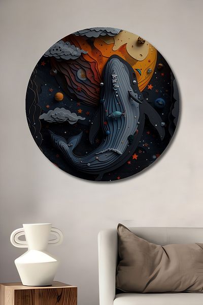 Teona Ahşap Călătorie în spațiu cu balenă mistică, decorativă din lemn MDF, casă rotundă, pictură murală la locul de muncă