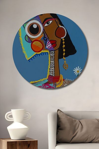 Teona Ahşap Portret abstract modern decorativ din lemn MDF rotund pentru casa, locul de munca pictura pe perete