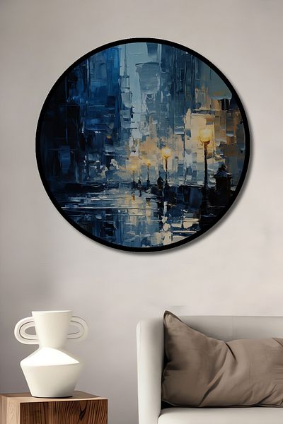 Teona Ahşap Night City Modern Lemn MDF Rotund Decorativ Acasă, Locul de Muncă Pictură Perete