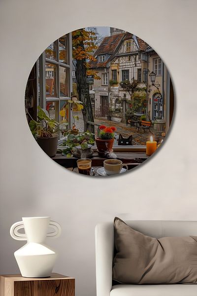 Teona Ahşap Peisaj de oraș liniștit din lemn MDF rotund decorativ pentru casă, pictură murală la locul de muncă
