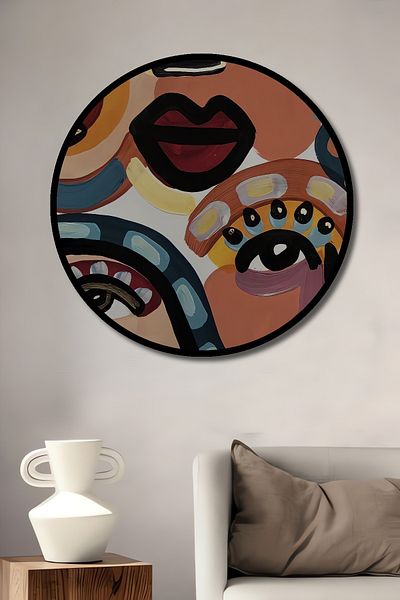 Teona Ahşap Fete colorate abstracte din lemn MDF rotund pentru pictura de perete acasă, la locul de muncă